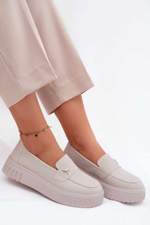 Chaussures à plateforme en cuir pour femmes Vinceza 93218 en beige