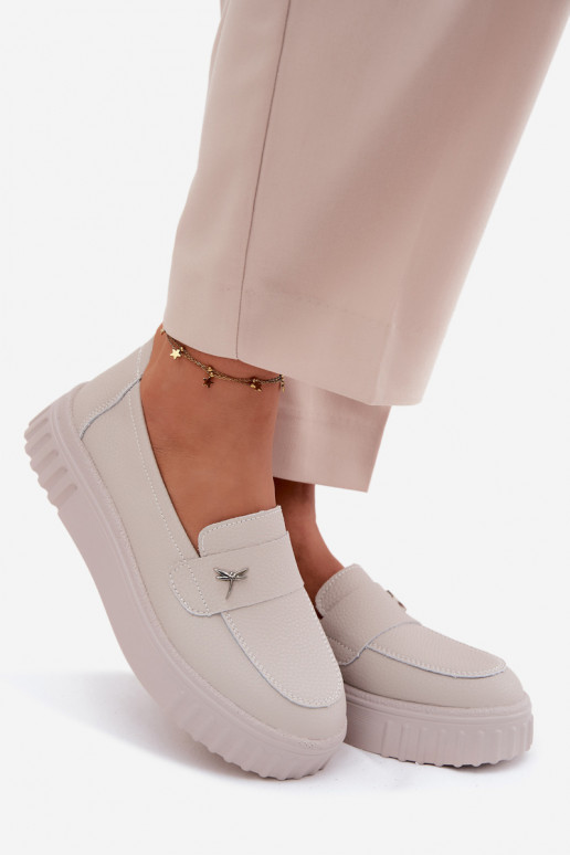 Chaussures à plateforme en cuir pour femmes Vinceza 93218 en beige