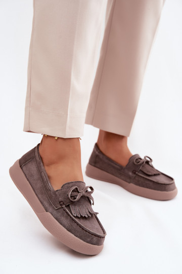 Mocassins en simili daim pour femmes avec nœuds et franges Vinceza 93223 en marron