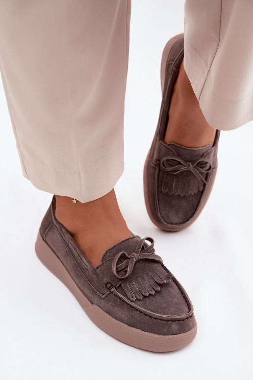 Mocassins en simili daim pour femmes avec nœuds et franges Vinceza 93223 en marron