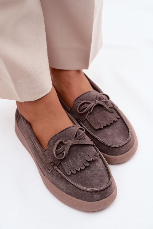 Mocassins en simili daim pour femmes avec nœuds et franges Vinceza 93223 en marron
