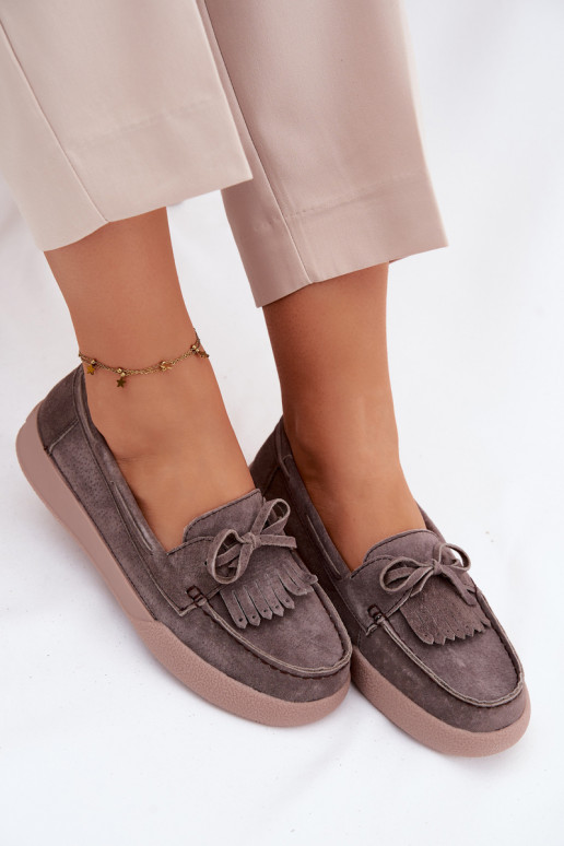 mocassins pour femmesActivéturalnego en daimu avec des rubans Et la frange Vinceza 93223 marron