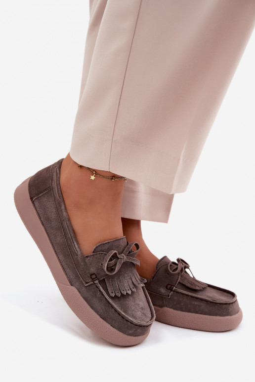 Mocassins en simili daim pour femmes avec nœuds et franges Vinceza 93223 en marron