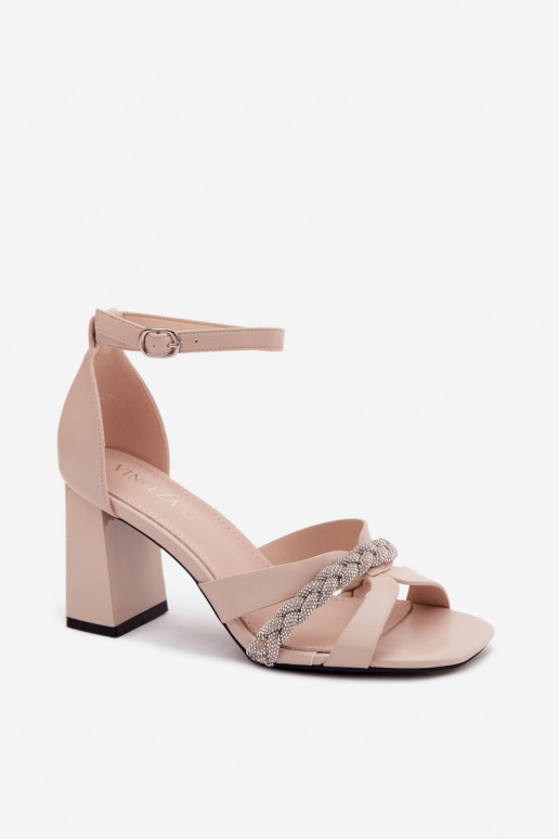 Sandales beiges pour femmes avec petits talons et points brillants Vinceza 62298
