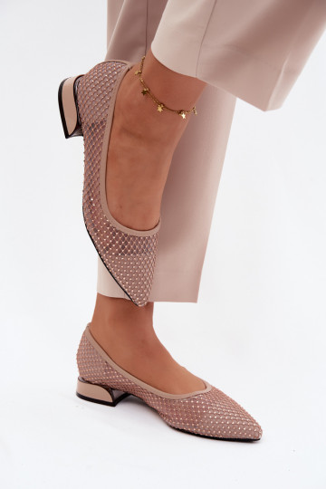 Ballerines beiges à petit talon avec décoration en maille Vinceza 62294