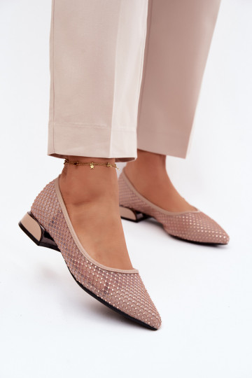 Ballerines beiges à petit talon avec décoration en maille Vinceza 62294 2