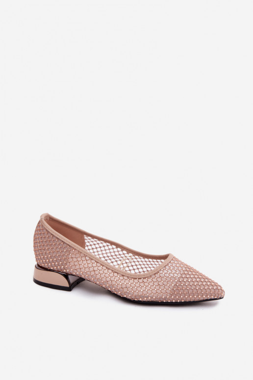 Ballerines beiges à petit talon avec décoration en maille Vinceza 62294