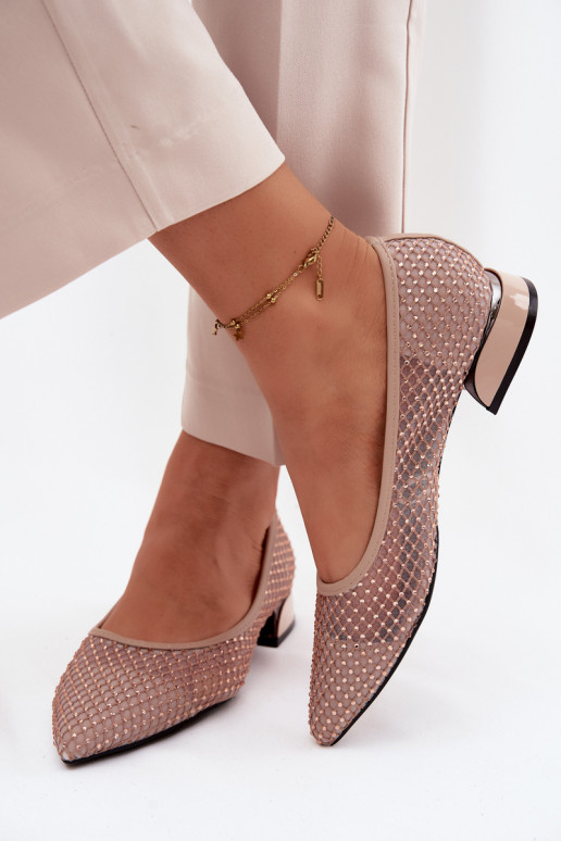 Ballerines beiges à petit talon avec décoration en maille Vinceza 62294