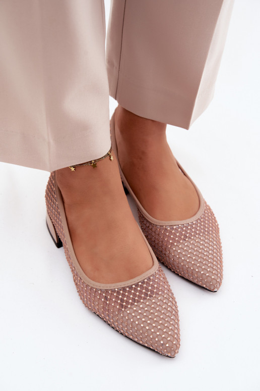 Ballerines Sur un talon bas grille Avec décoration Vinceza 62294 beige