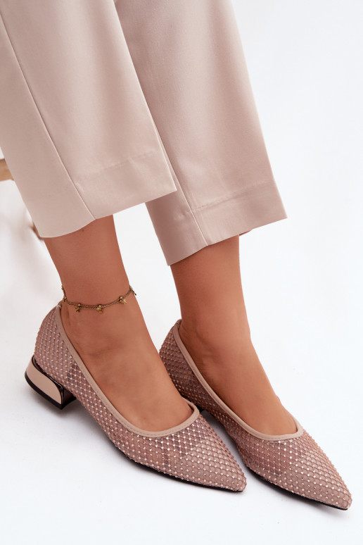 Ballerines Sur un talon bas grille Avec décoration Vinceza 62294 beige