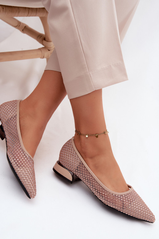 Ballerines beiges à petit talon avec décoration en maille Vinceza 62294