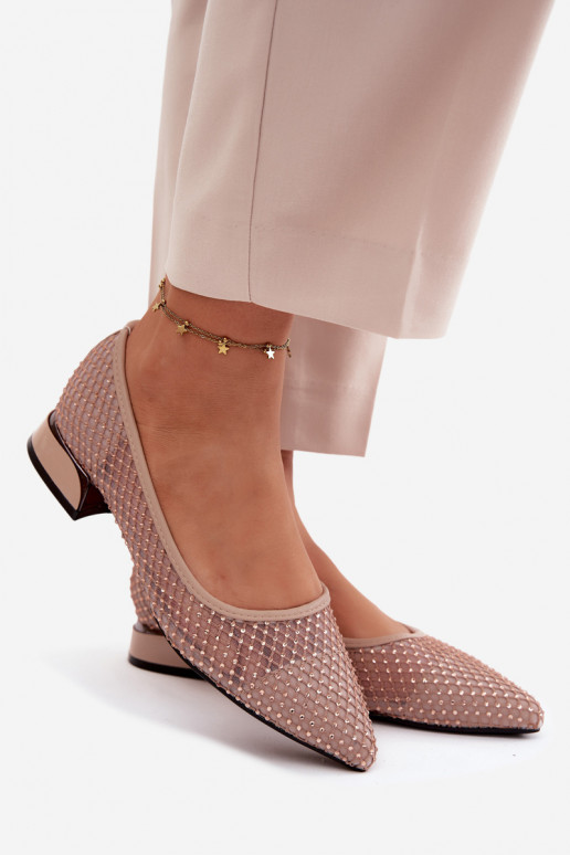 Ballerines Sur un talon bas grille Avec décoration Vinceza 62294 beige