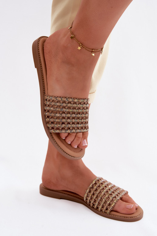 Chaussons Appartement pour femmes avec des yeux qui clignotent marron Fendi