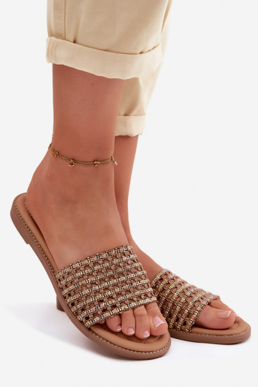 Chaussons Appartement pour femmes avec des yeux qui clignotent marron Fendi