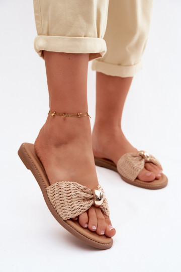 avec des écrits Pantoufles pour femmes Ze couleur doréem Detalem beige Goldie