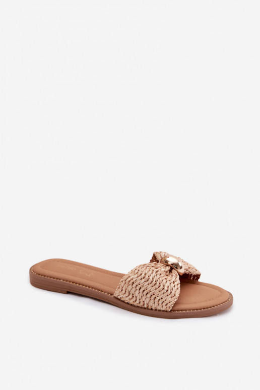 avec des écrits Pantoufles pour femmes Ze couleur doréem Detalem beige Goldie