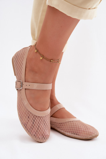 Ballerines en mesh couleur sable avec brides Gaia