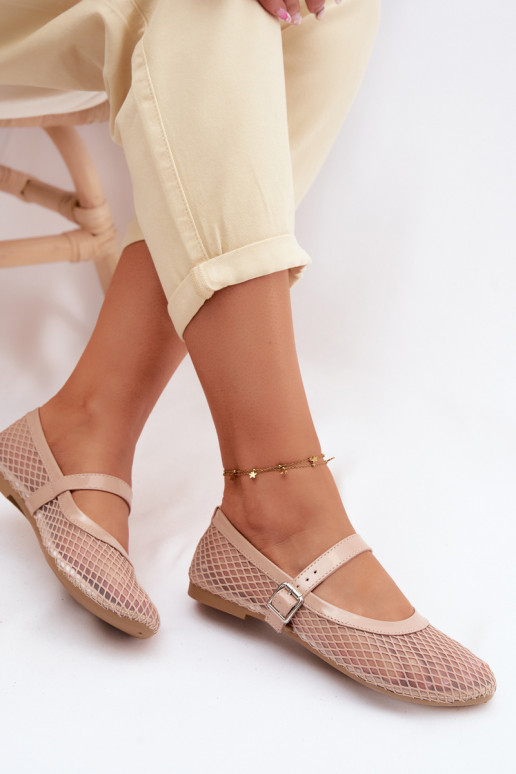 Ballerines en mesh couleur sable avec brides Gaia