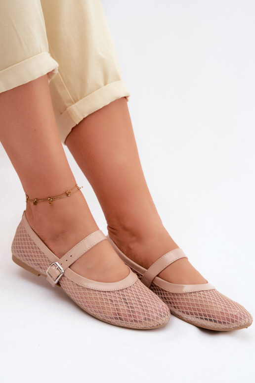 Ballerines en mesh couleur sable avec brides Gaia