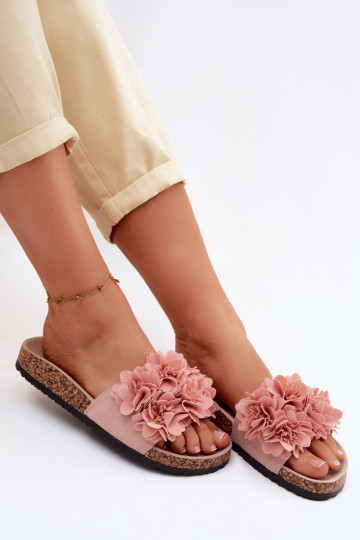 Chaussons en simili cuir rose sur semelle en liège avec motifs floraux Seleneza