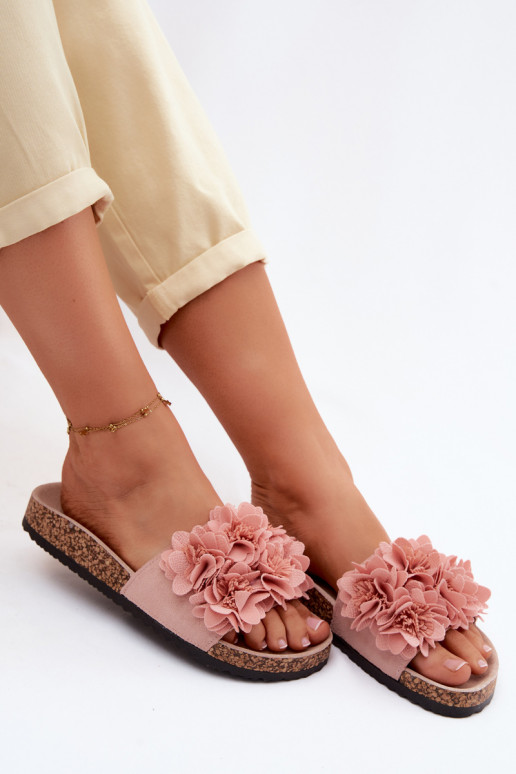 Chaussons en simili cuir rose sur semelle en liège avec motifs floraux Seleneza