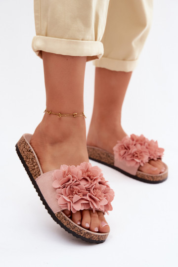 Chaussons en simili cuir rose sur semelle en liège avec motifs floraux Seleneza 2
