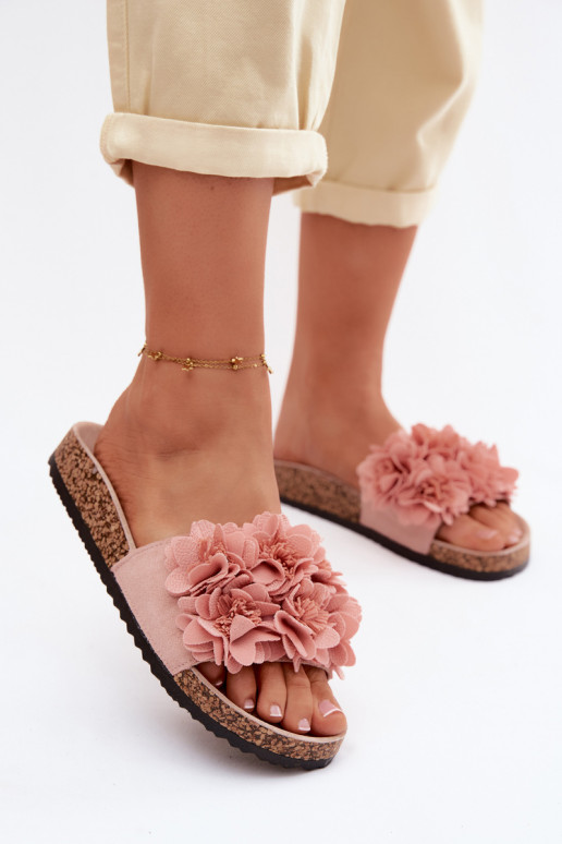 Chaussons en simili cuir rose sur semelle en liège avec motifs floraux Seleneza