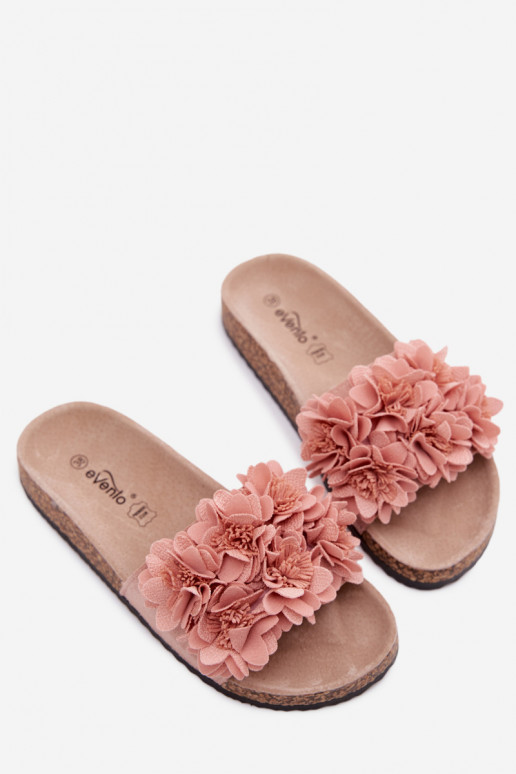 Chaussons en simili cuir rose sur semelle en liège avec motifs floraux Seleneza