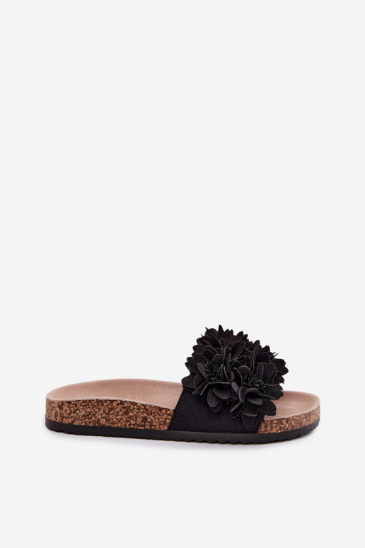 Chaussons en simili cuir noir sur semelle en liège avec motifs floraux Seleneza