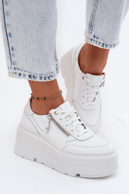 Sneakers en cuir blancs avec plateforme Zazoo N1084