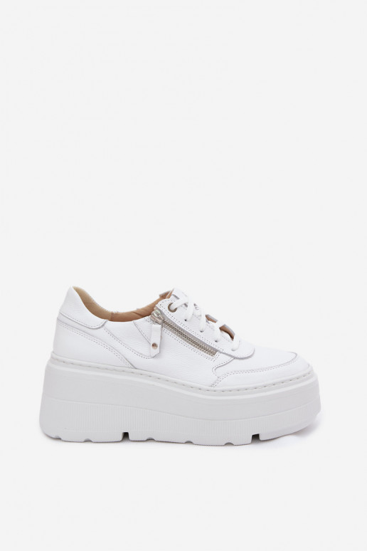 Sneakers en cuir blancs avec plateforme Zazoo N1084