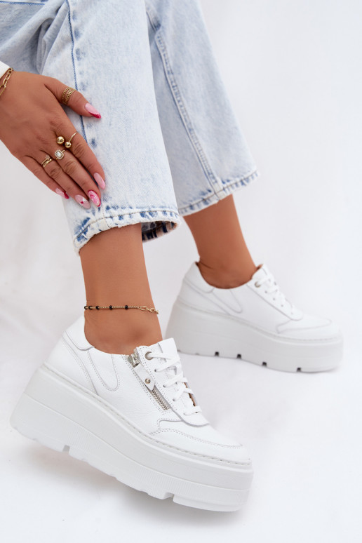 Sneakers en cuir blancs avec plateforme Zazoo N1084