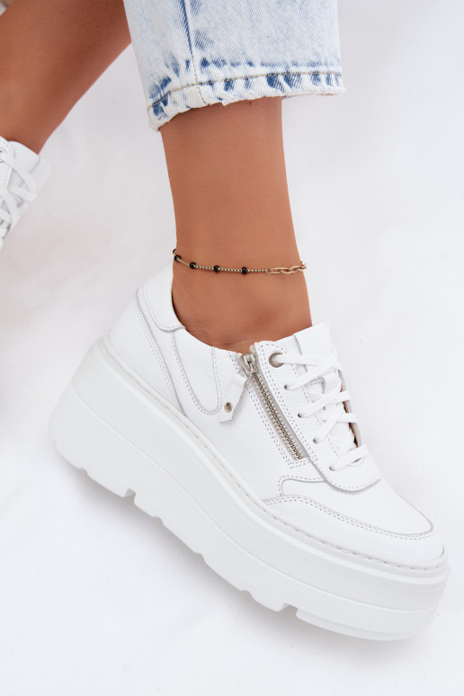 Sneakers en cuir blancs avec plateforme Zazoo N1084