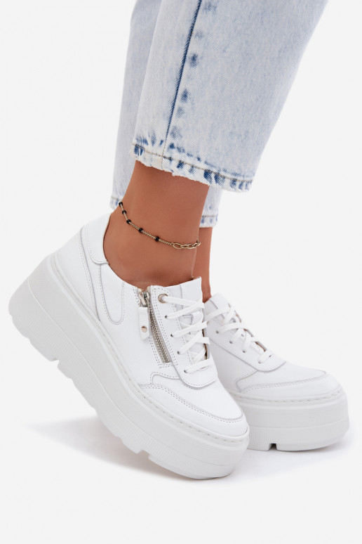 Sneakers en cuir blancs avec plateforme Zazoo N1084