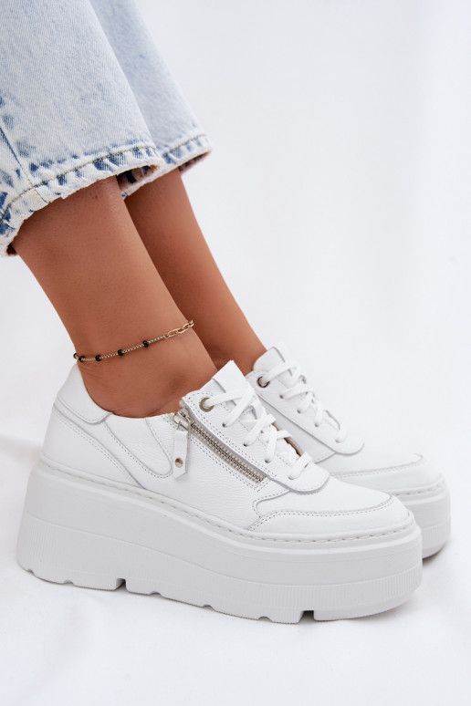 Sneakers en cuir blancs avec plateforme Zazoo N1084