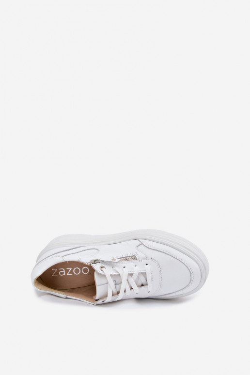Peau Chaussures modèle baskets Féminin avec une plateforme Zazoo N1084 couleur blanche
