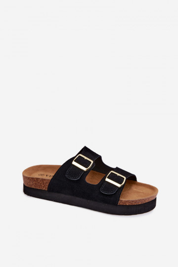 Chaussons en simili daim noirs avec plateforme et boucles Vinceza 102657 2