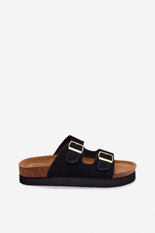 Chaussons en simili daim noirs avec plateforme et boucles Vinceza 102657