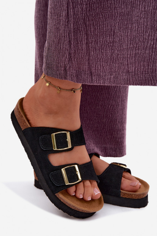 Chaussons en simili daim noirs avec plateforme et boucles Vinceza 102657