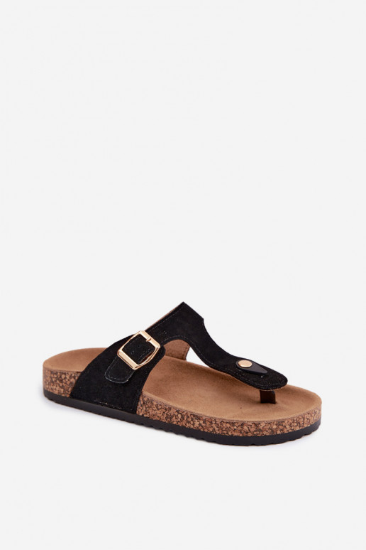 Chaussons en faux daim noir avec boucles dorées Honey
