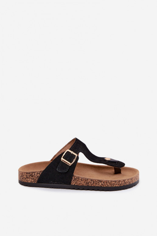 Chaussons en faux daim noir avec boucles dorées Honey