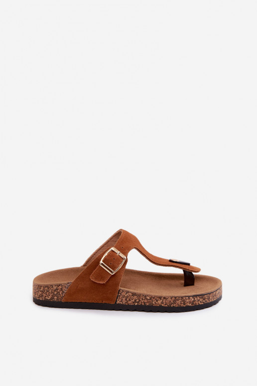 Chaussons en faux daim marron avec boucles dorées Honey