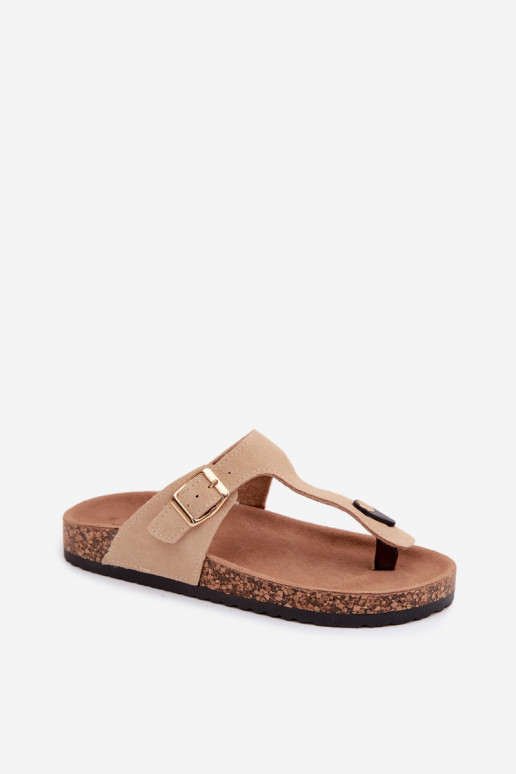 Peau Pantoufles de Suèdes Chaussons avec boucles dorées beige Honey