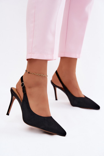 Sandales pour femmes avec des talons finsActivéturalnego en daimu couleur noire Kandy 2