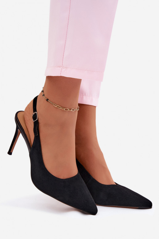 Sandales pour femmes avec des talons finsActivéturalnego en daimu couleur noire Kandy