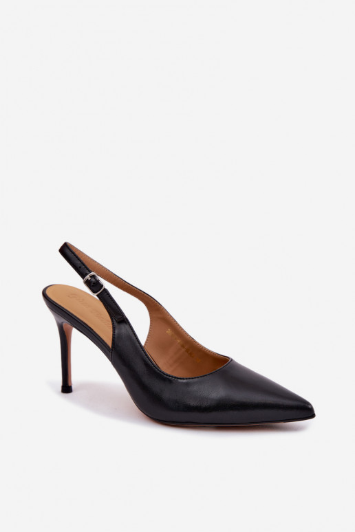 Sandales pour femmes à talons fins en faux cuir noir Kandy
