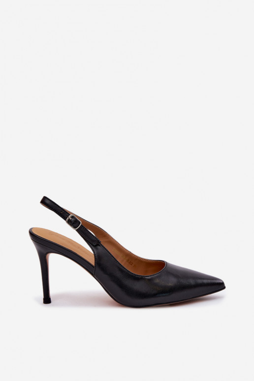 Sandales pour femmes à talons fins en faux cuir noir Kandy