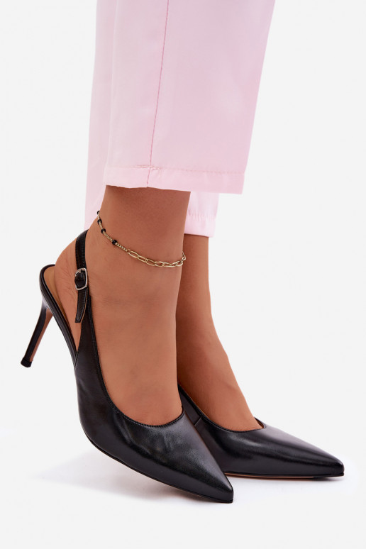 Sandales pour femmes à talons fins en faux cuir noir Kandy