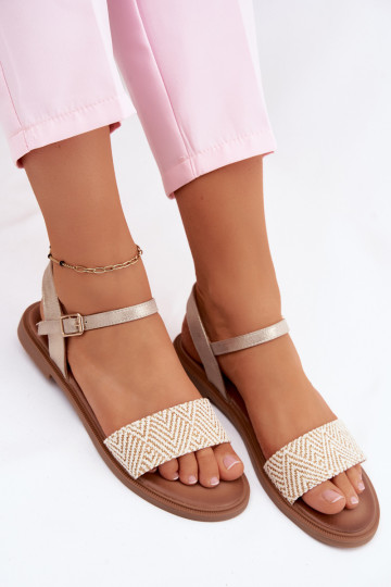 Sandales pour femmes avec des talons larges couleur dorée Lumina