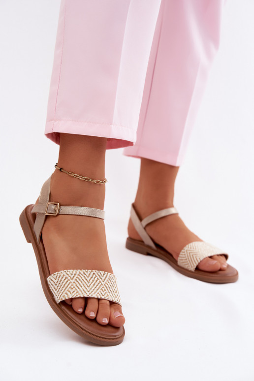 Sandales pour femmes avec des talons larges couleur dorée Lumina